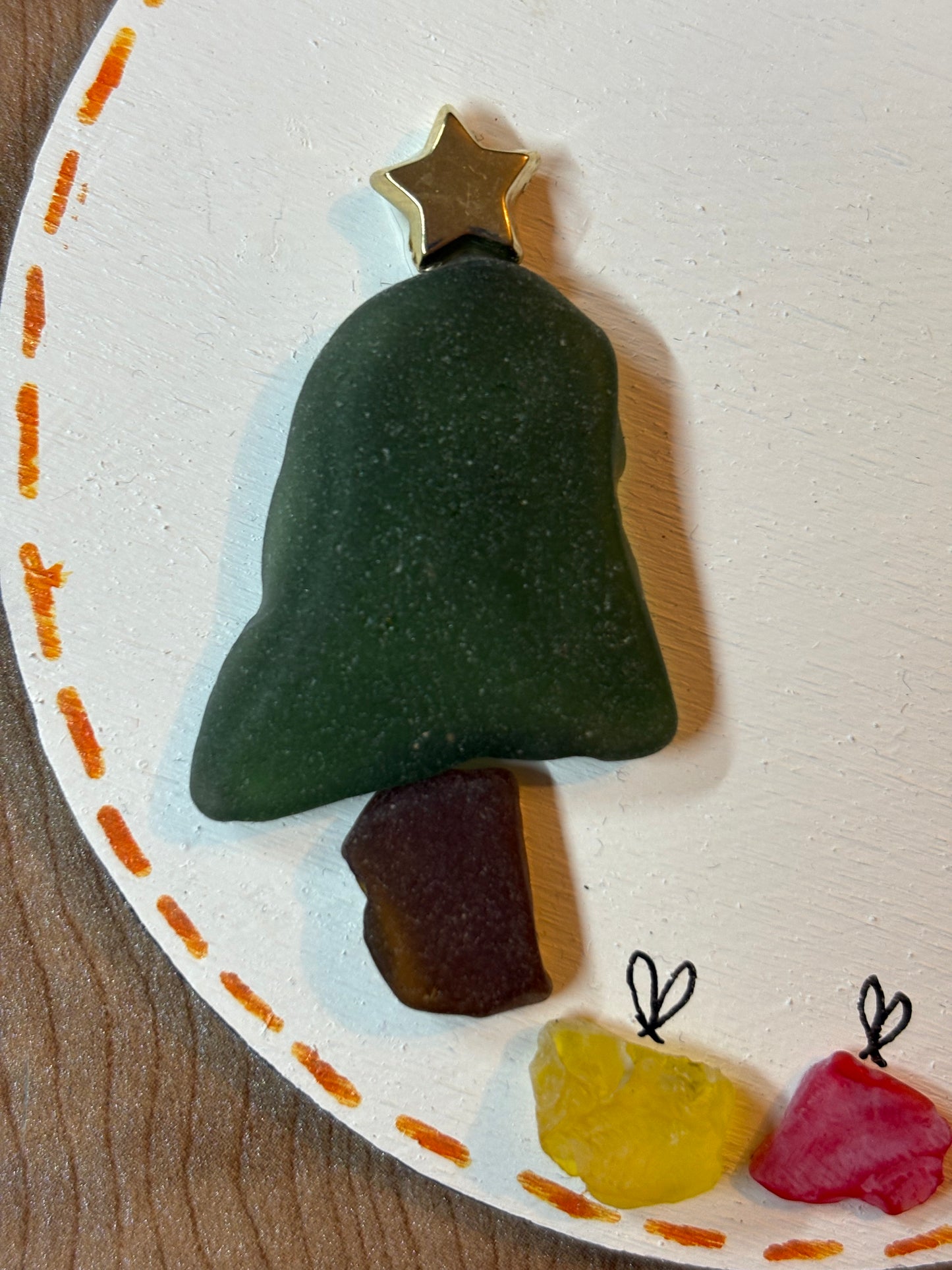 Snow man sea glass hanging plaque.