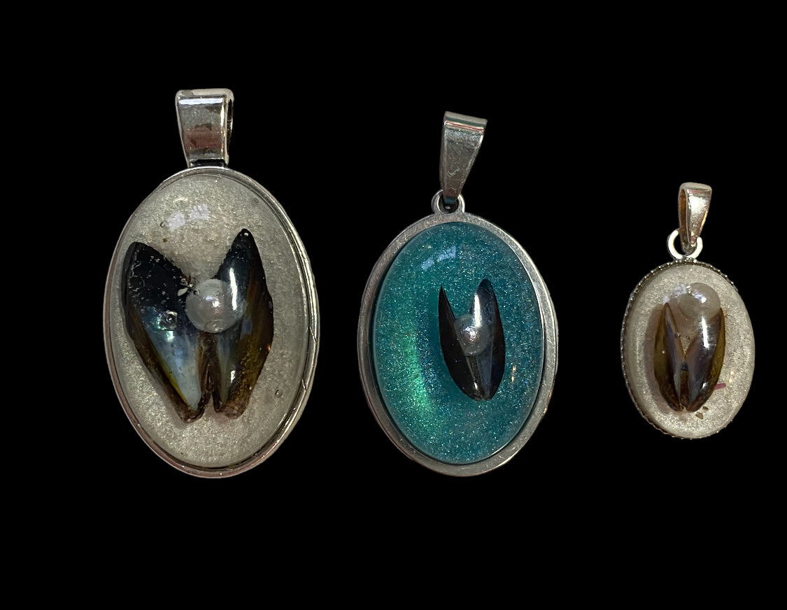 Mussel shell pendant.