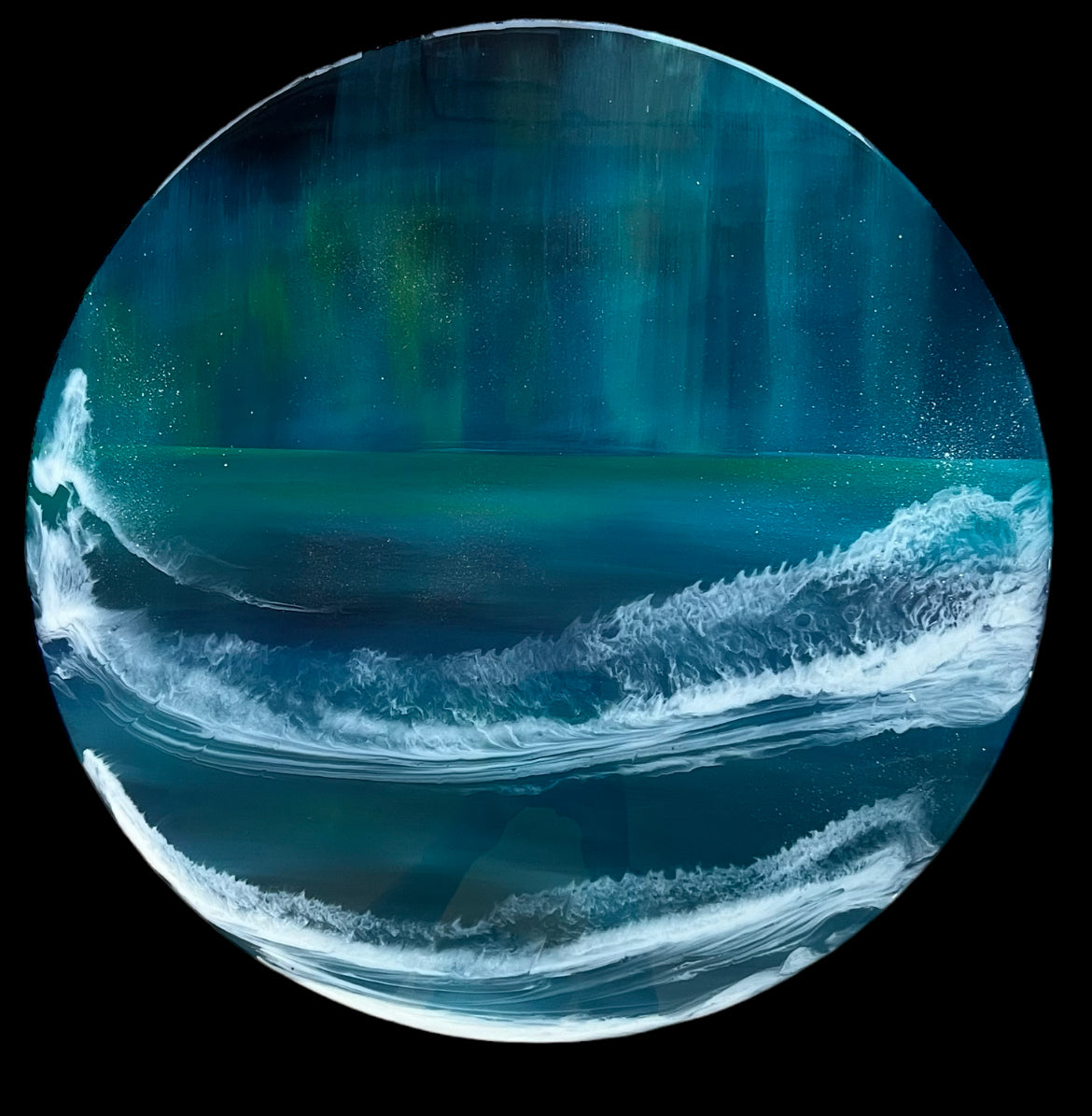 Large Aurora Seascape Art | Circle 60 cms