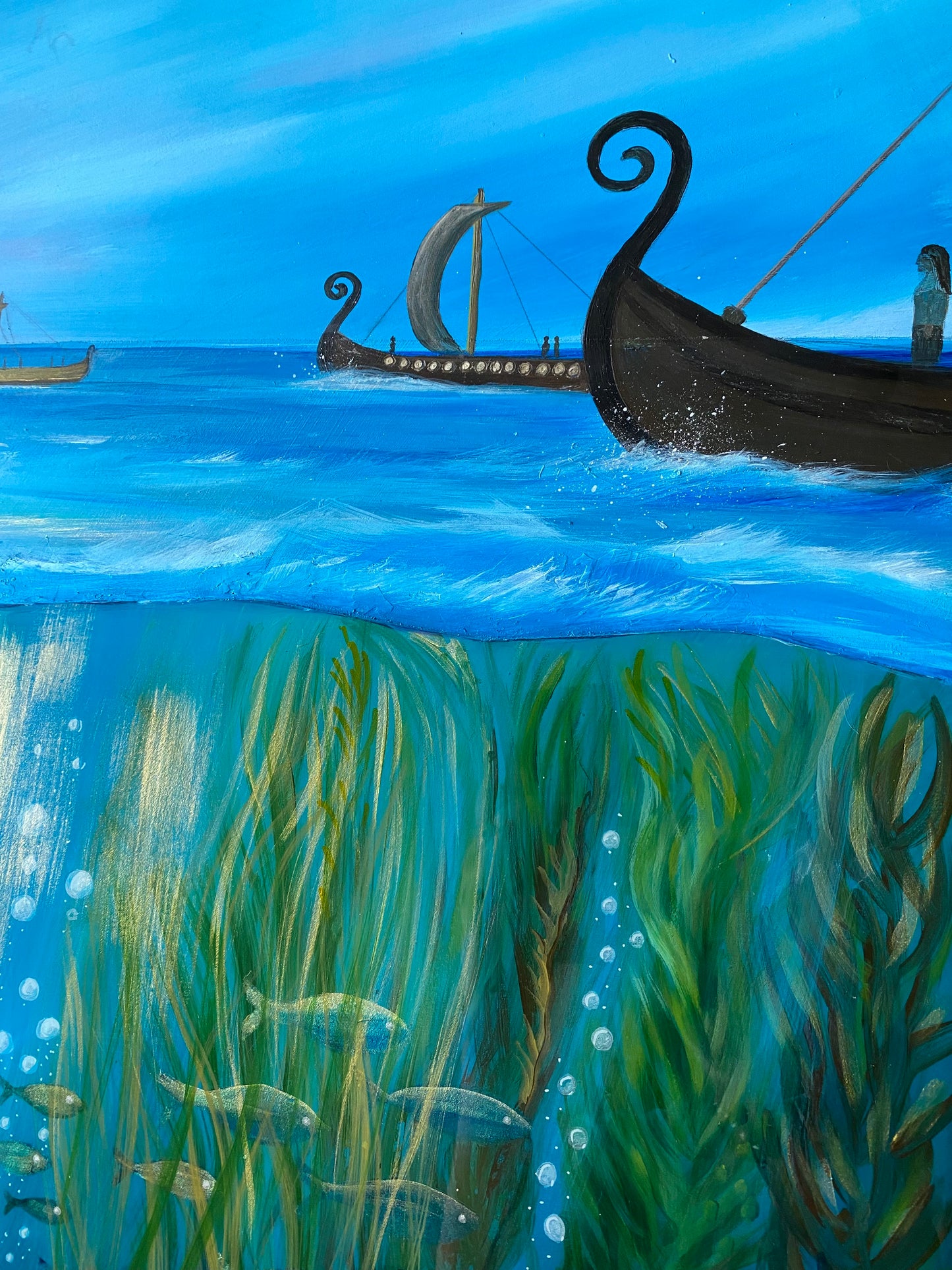 Under a Viking ship.