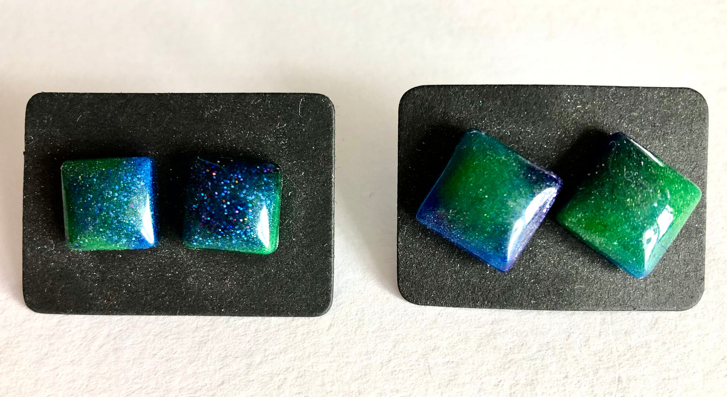 Aurora Borealis Sterling Silver Stud Resin Earrings