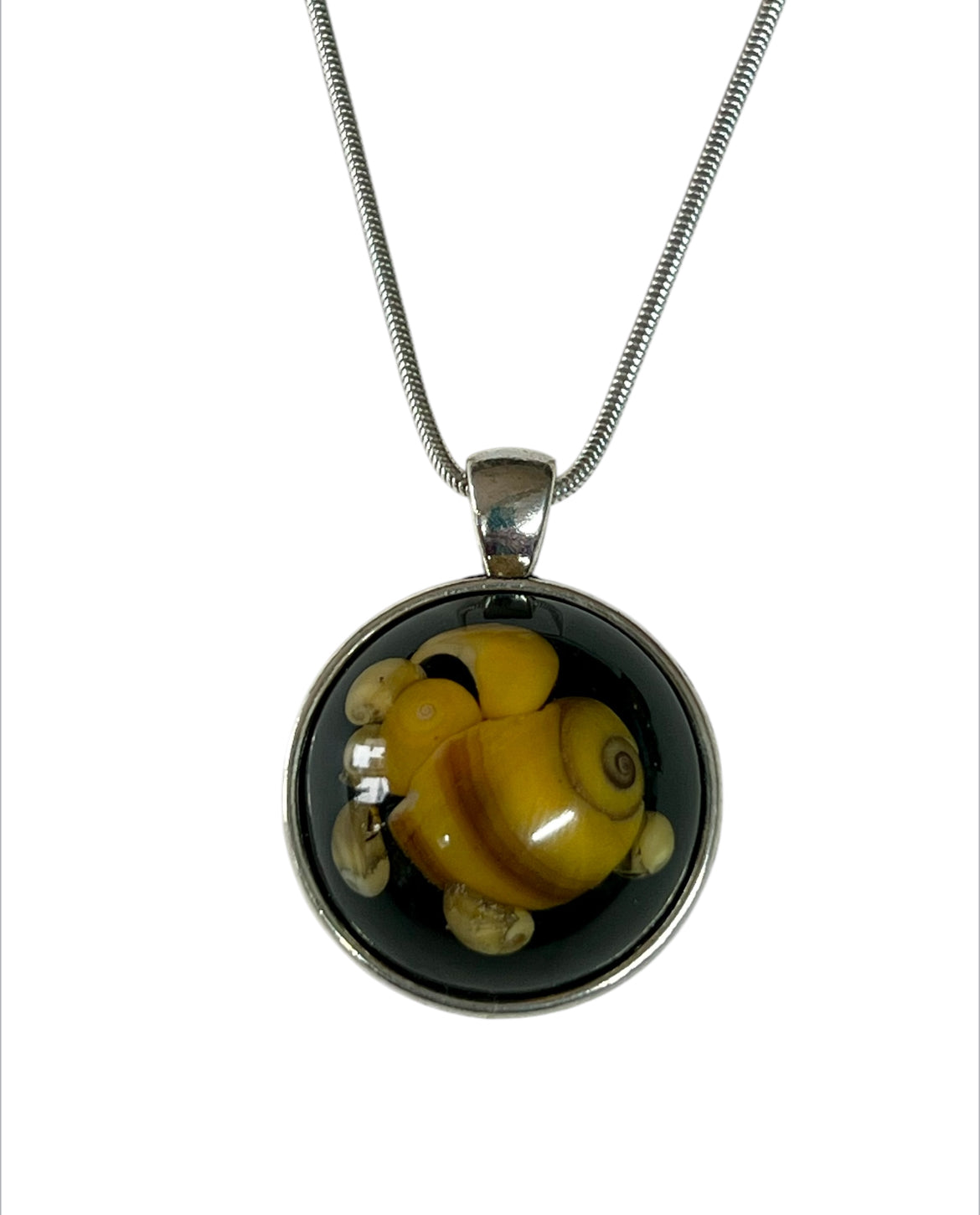 Sunset beach pendants. Yellow shells from the island of Whalsay.