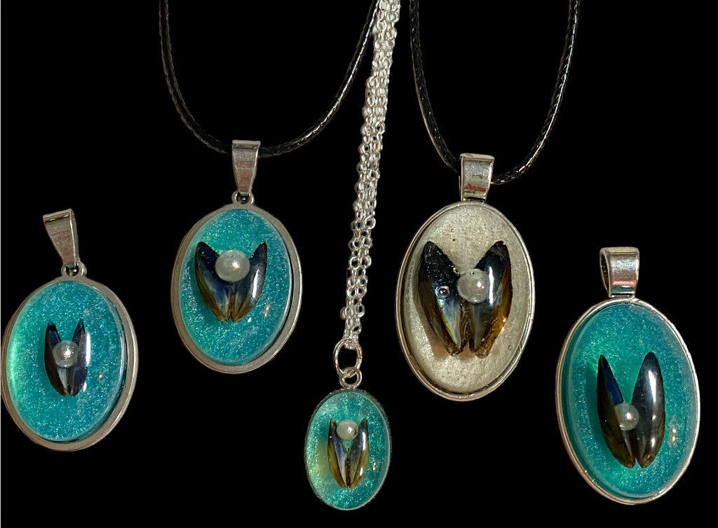 Mussel shell pendant.