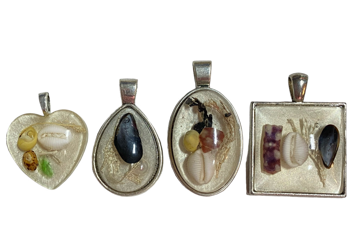 Shimmering white beach pendants, real Shetland beach finds.