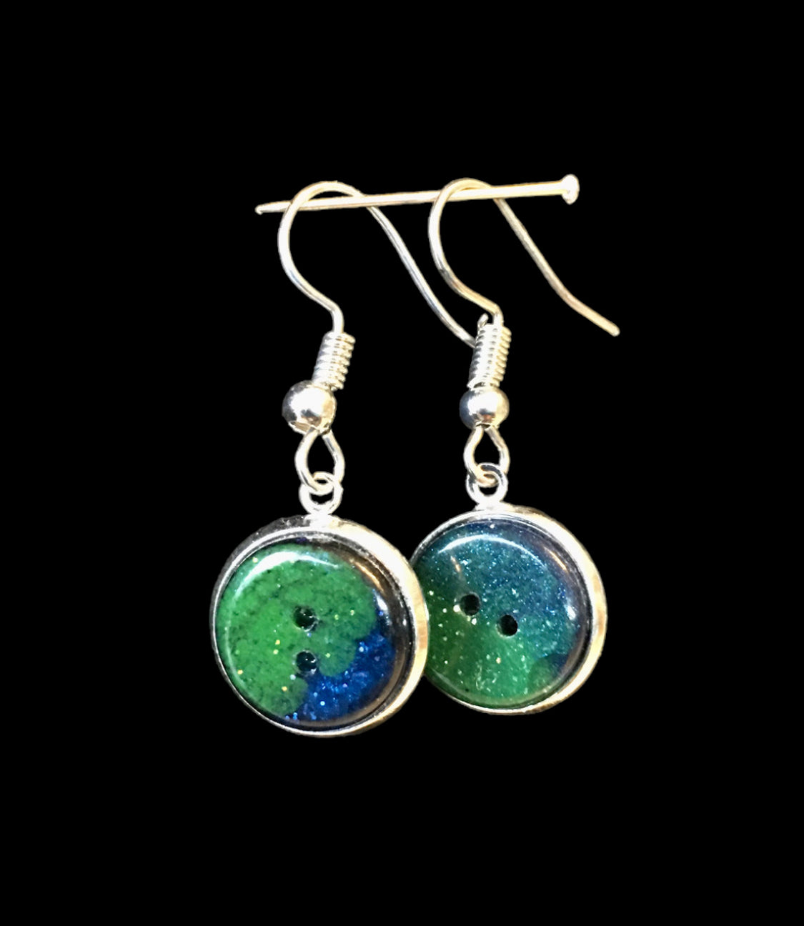 Aurora Borealis Button Dangly Resin Earrings