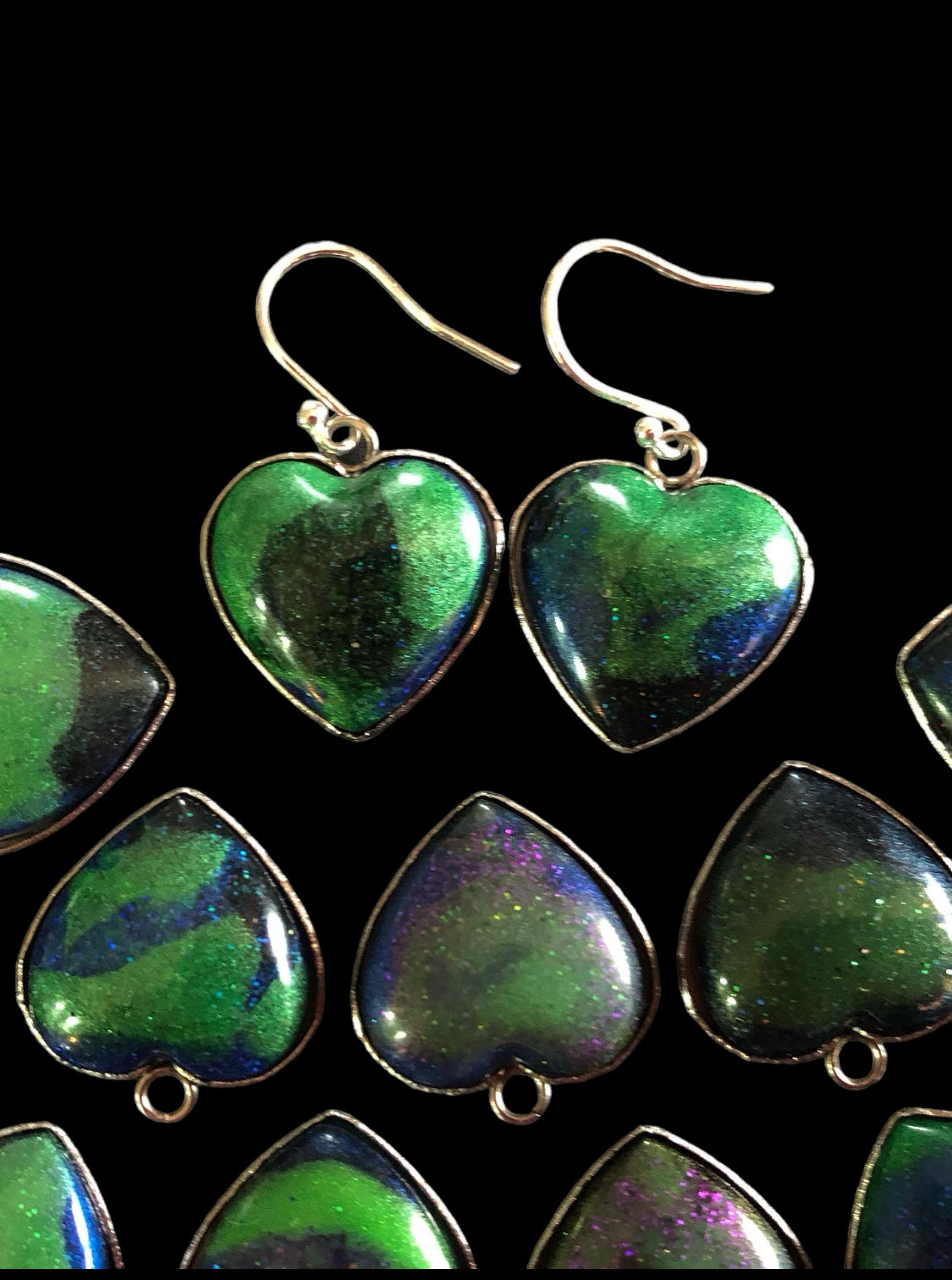 Aurora Borealis Love Heart Resin Earrings