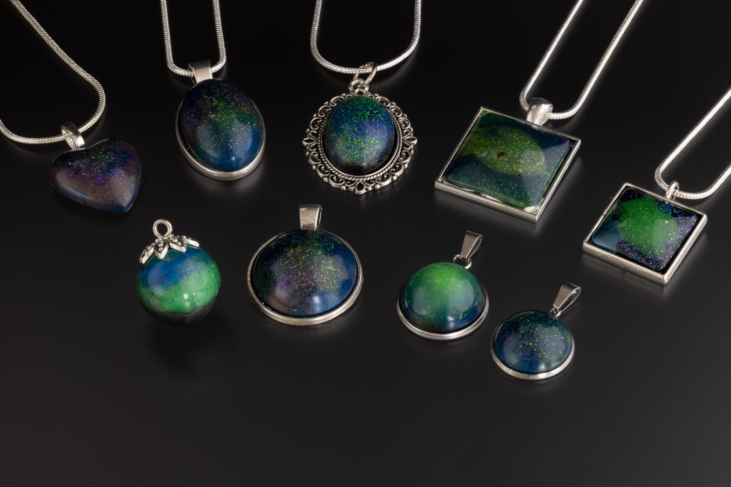 Signature Aurora borealis Resin Pendants