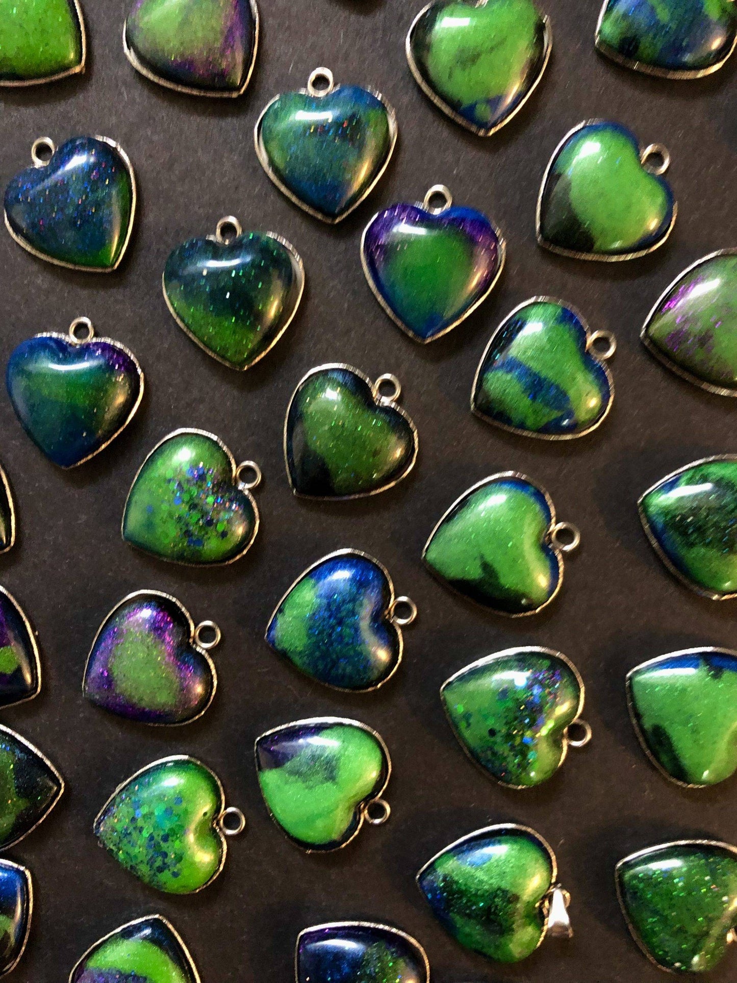 Aurora Borealis Love Heart Resin Earrings