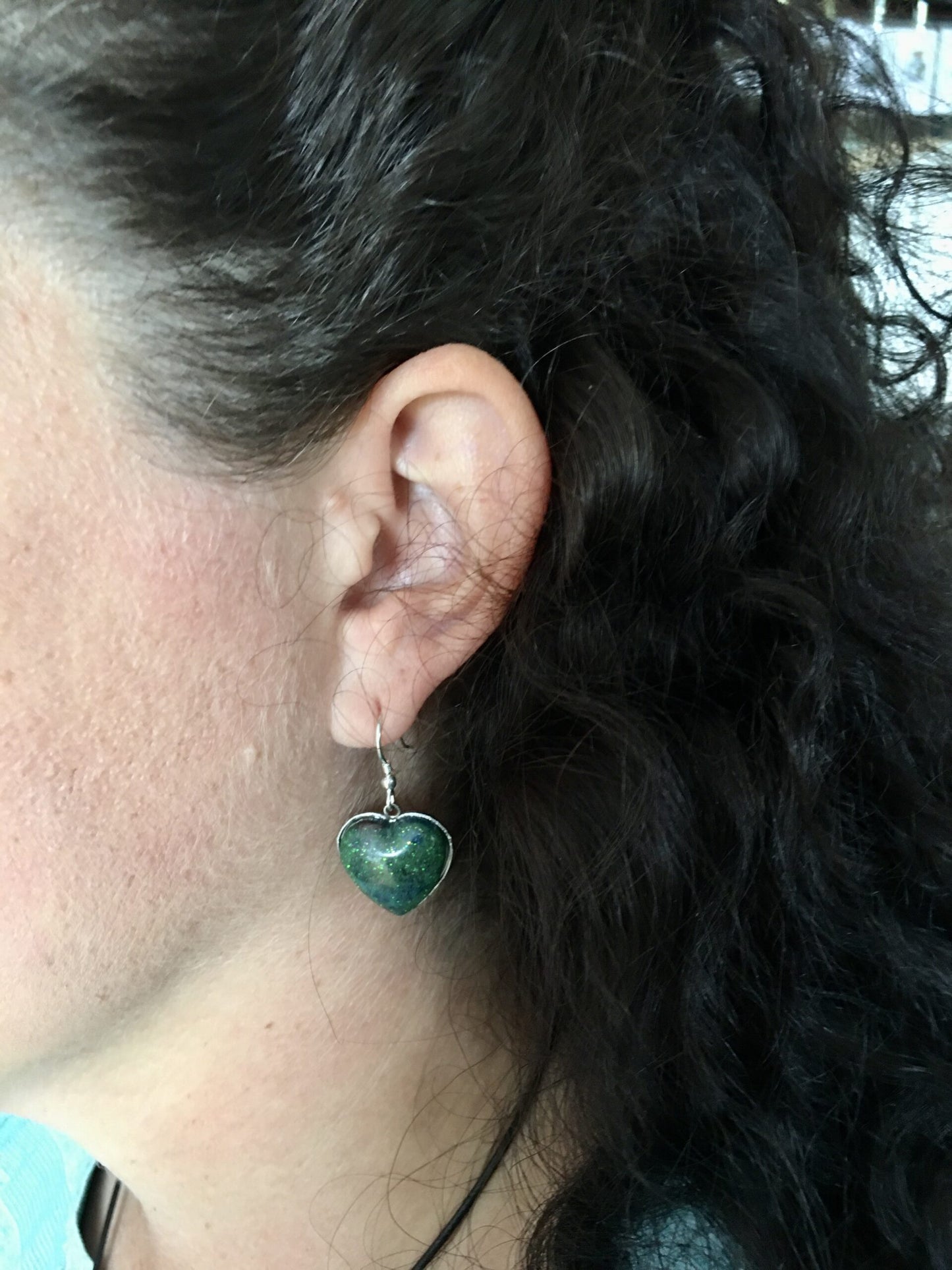 Aurora Borealis Love Heart Resin Earrings