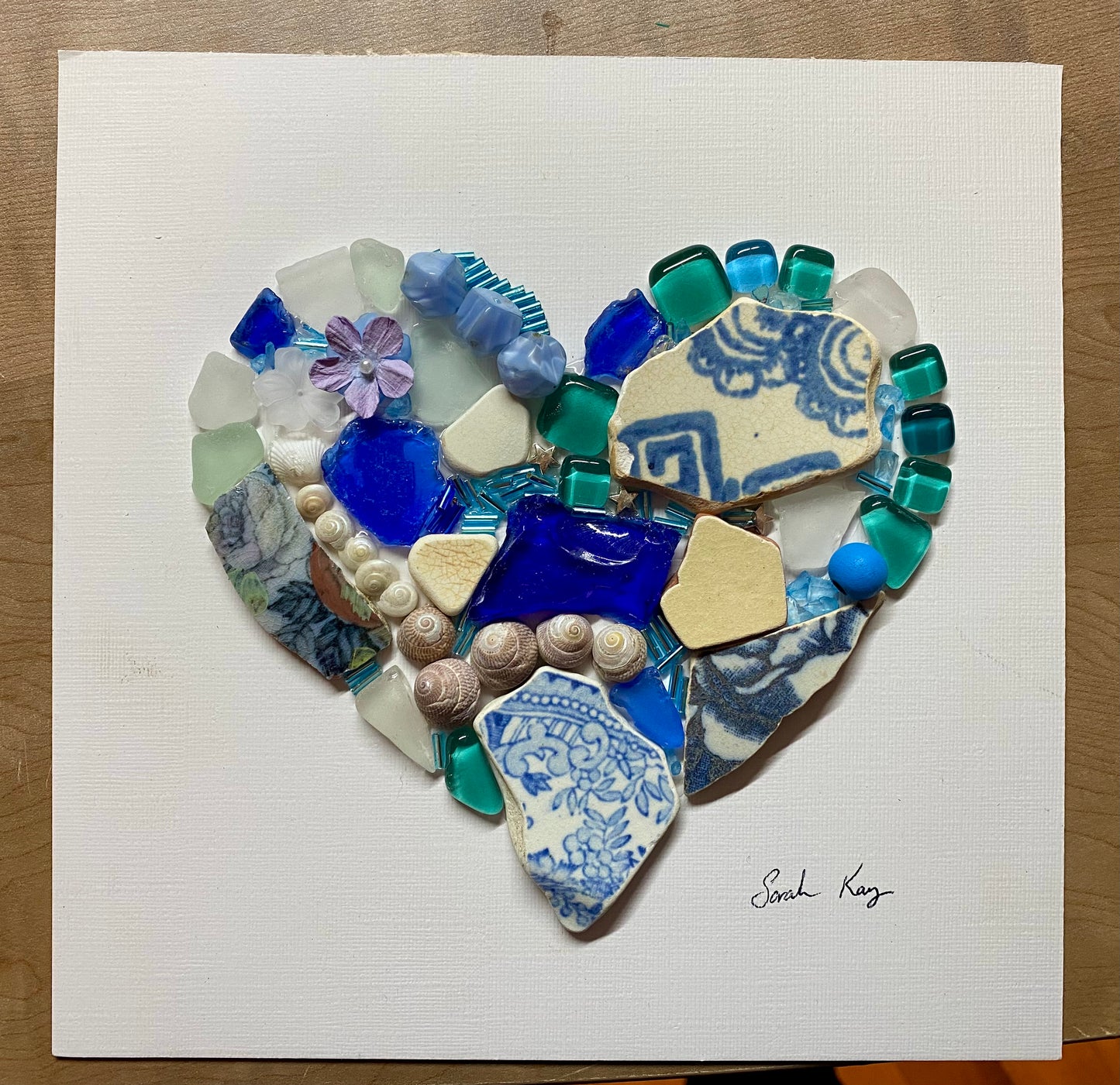 Large Beach Mosaic framed | Blues