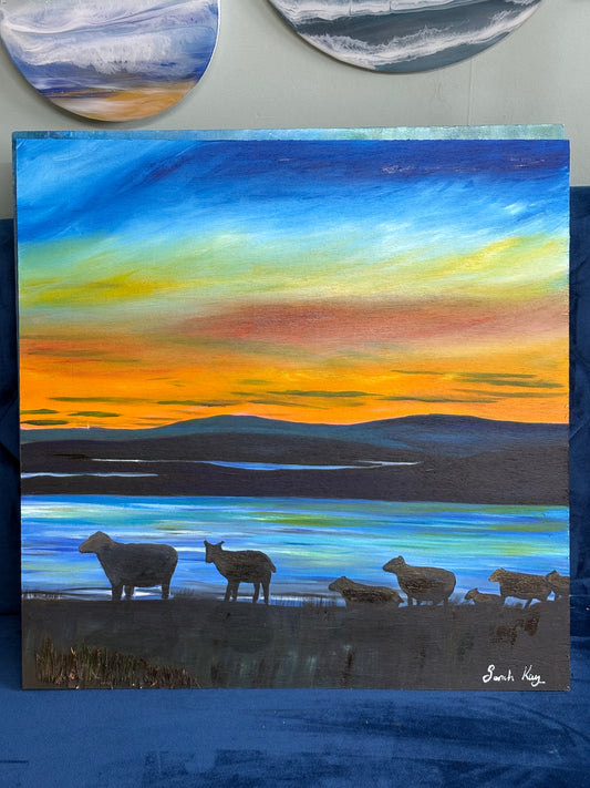 Sunset sheep Acrylic Painting