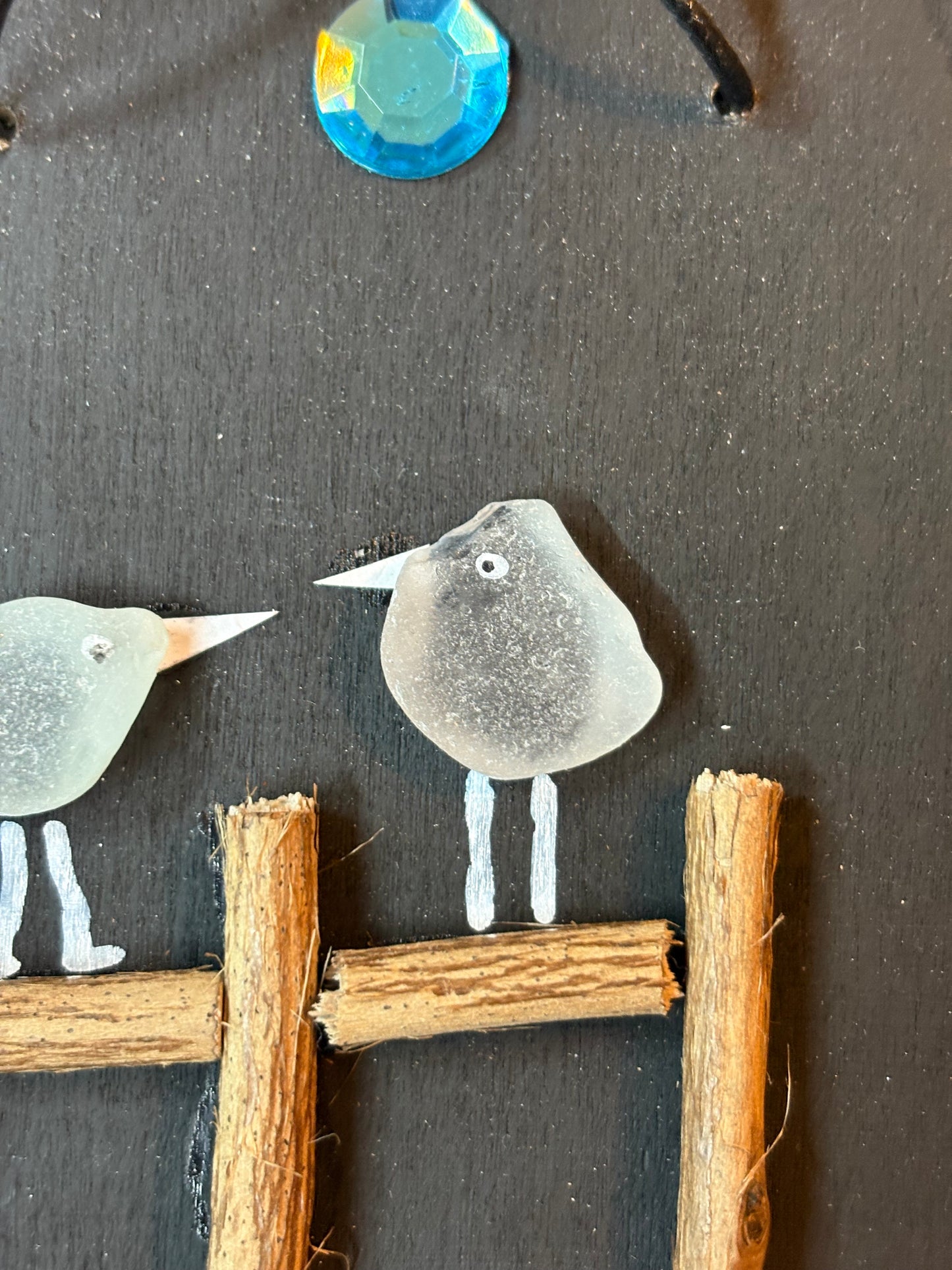 Sea glass birds - mini hanging plaque