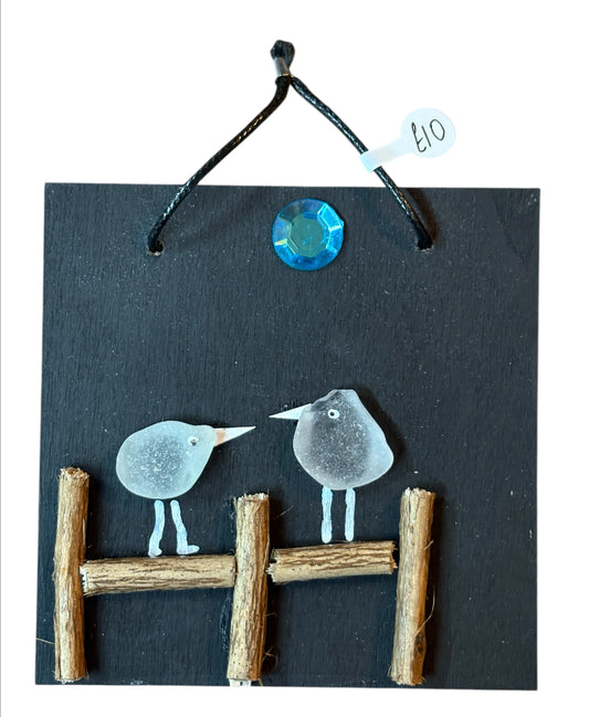 Sea glass birds - mini hanging plaque