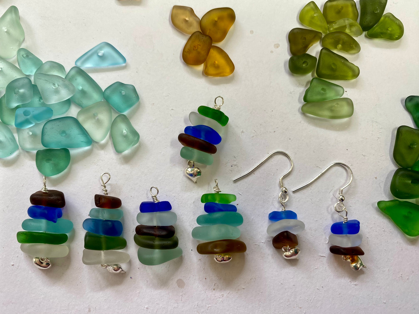 Seaglass stack pendants.