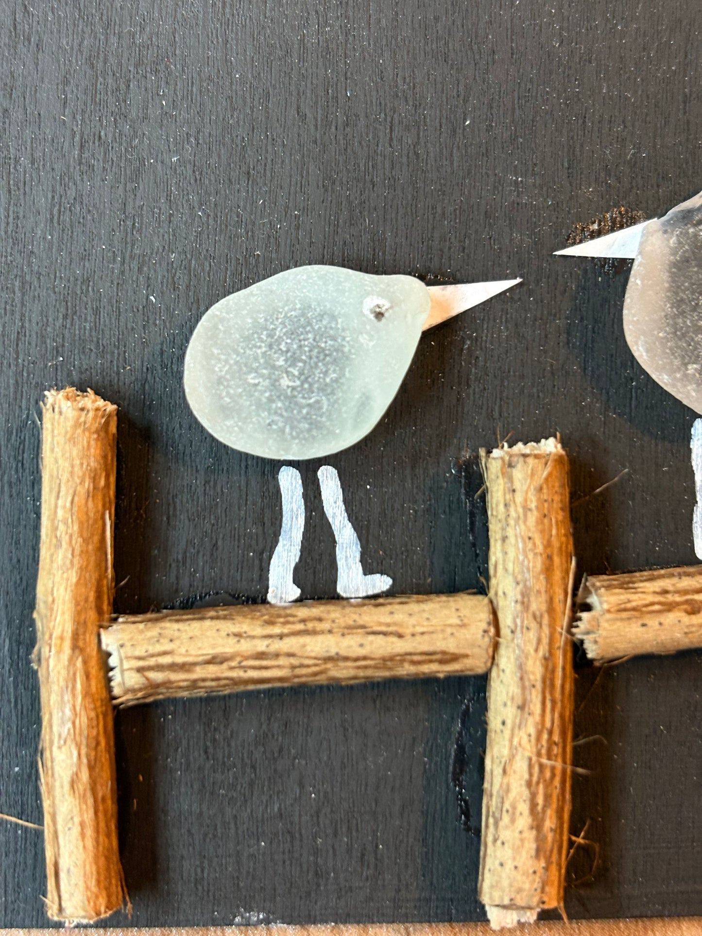 Sea glass birds - mini hanging plaque