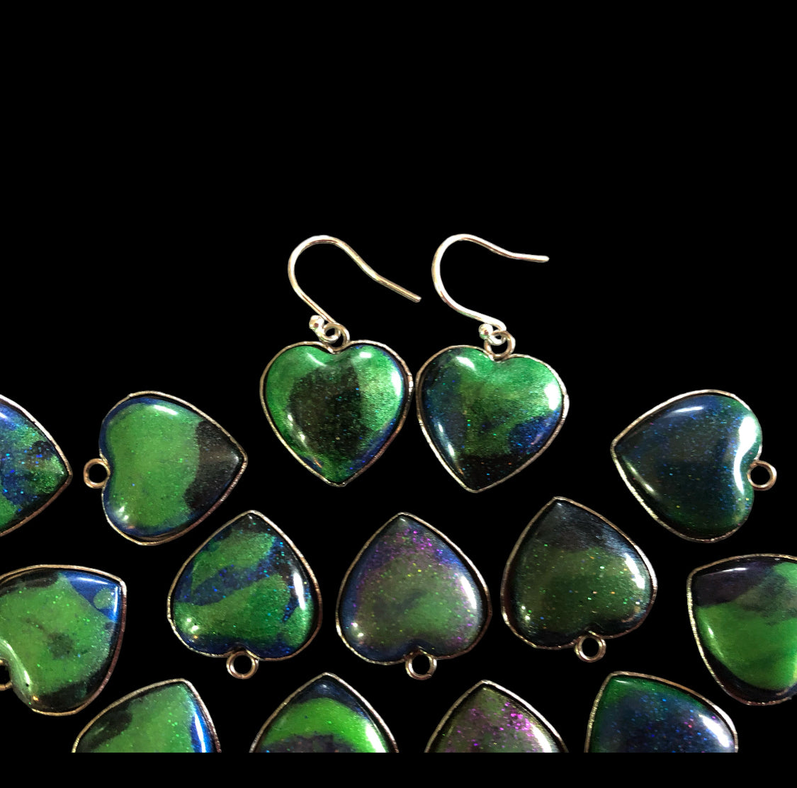 Aurora Borealis Love Heart Resin Earrings