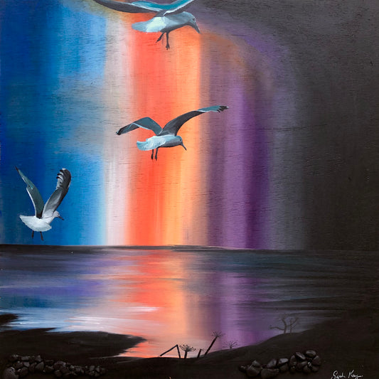 Seagulls & Purple Shetland Sunset Sky