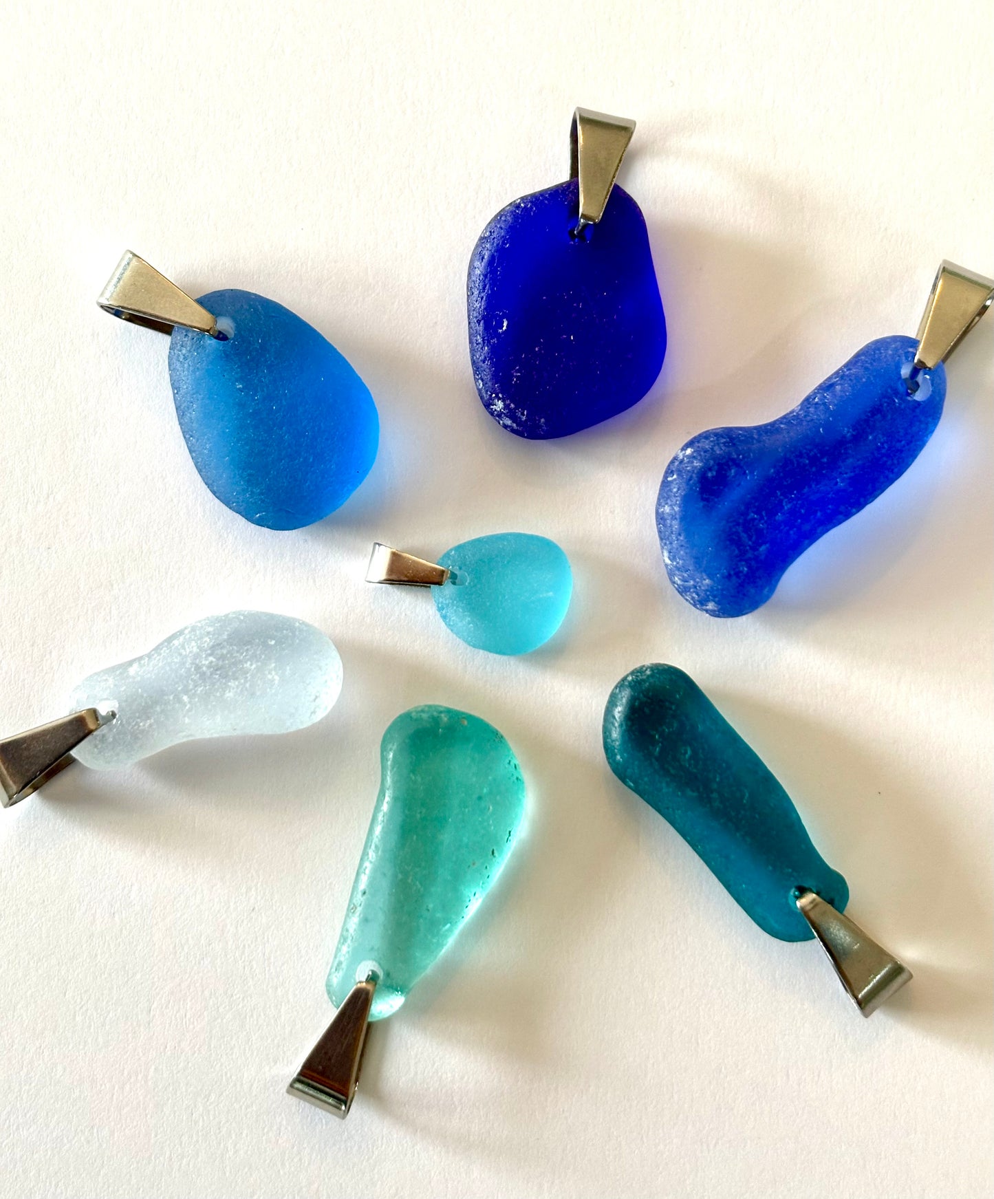 Blue sea glass pendants