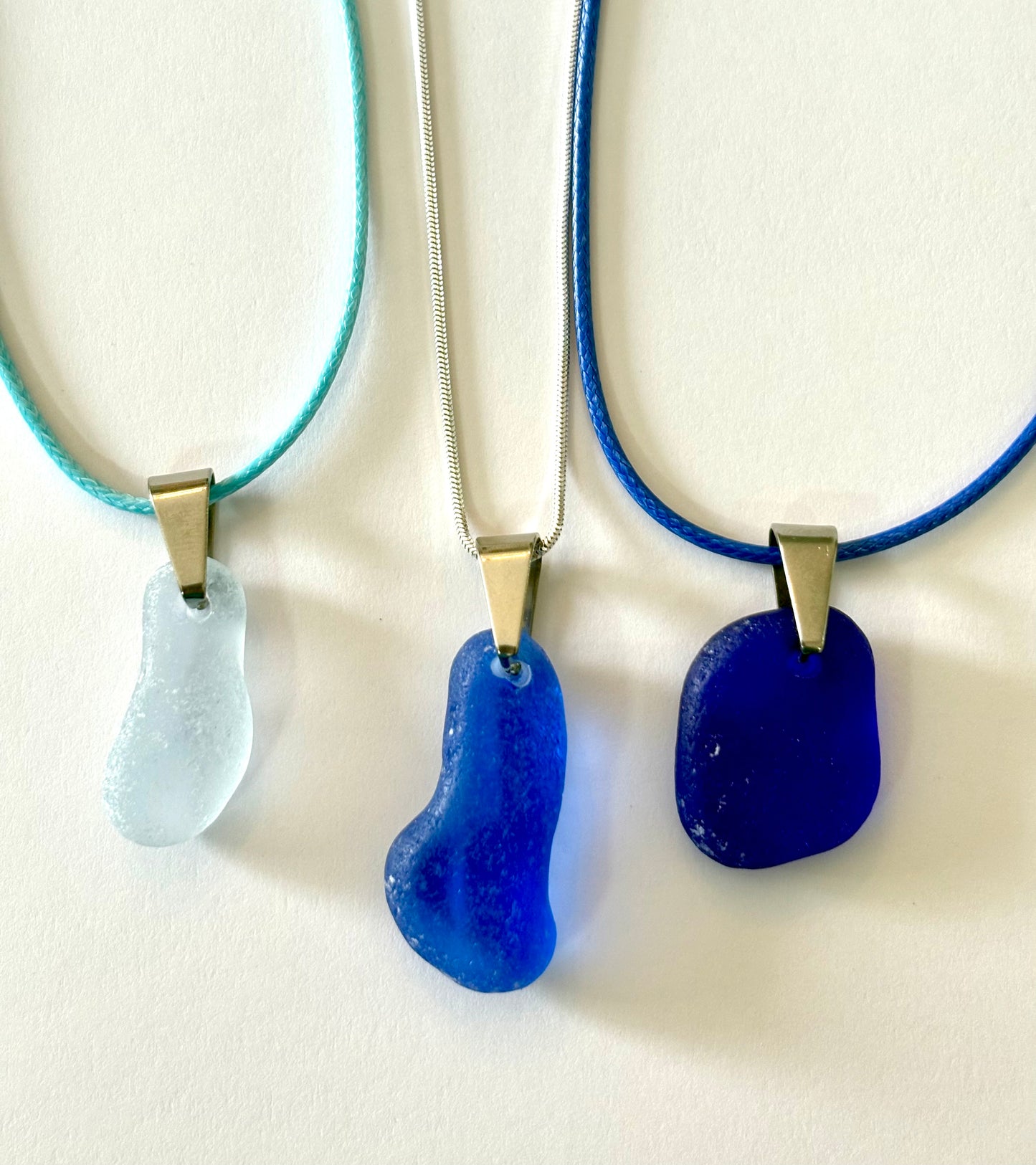 Blue sea glass pendants
