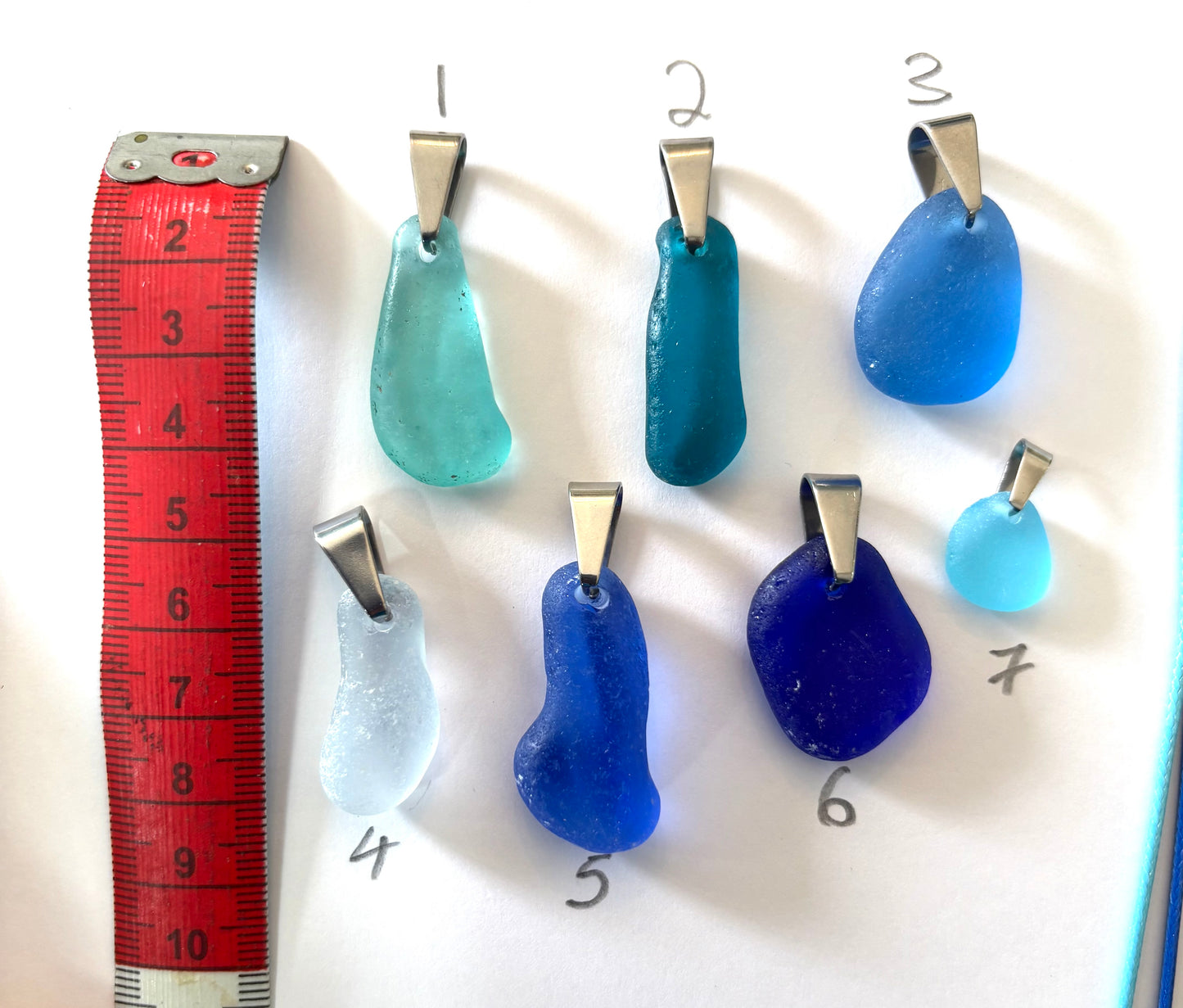 Blue sea glass pendants