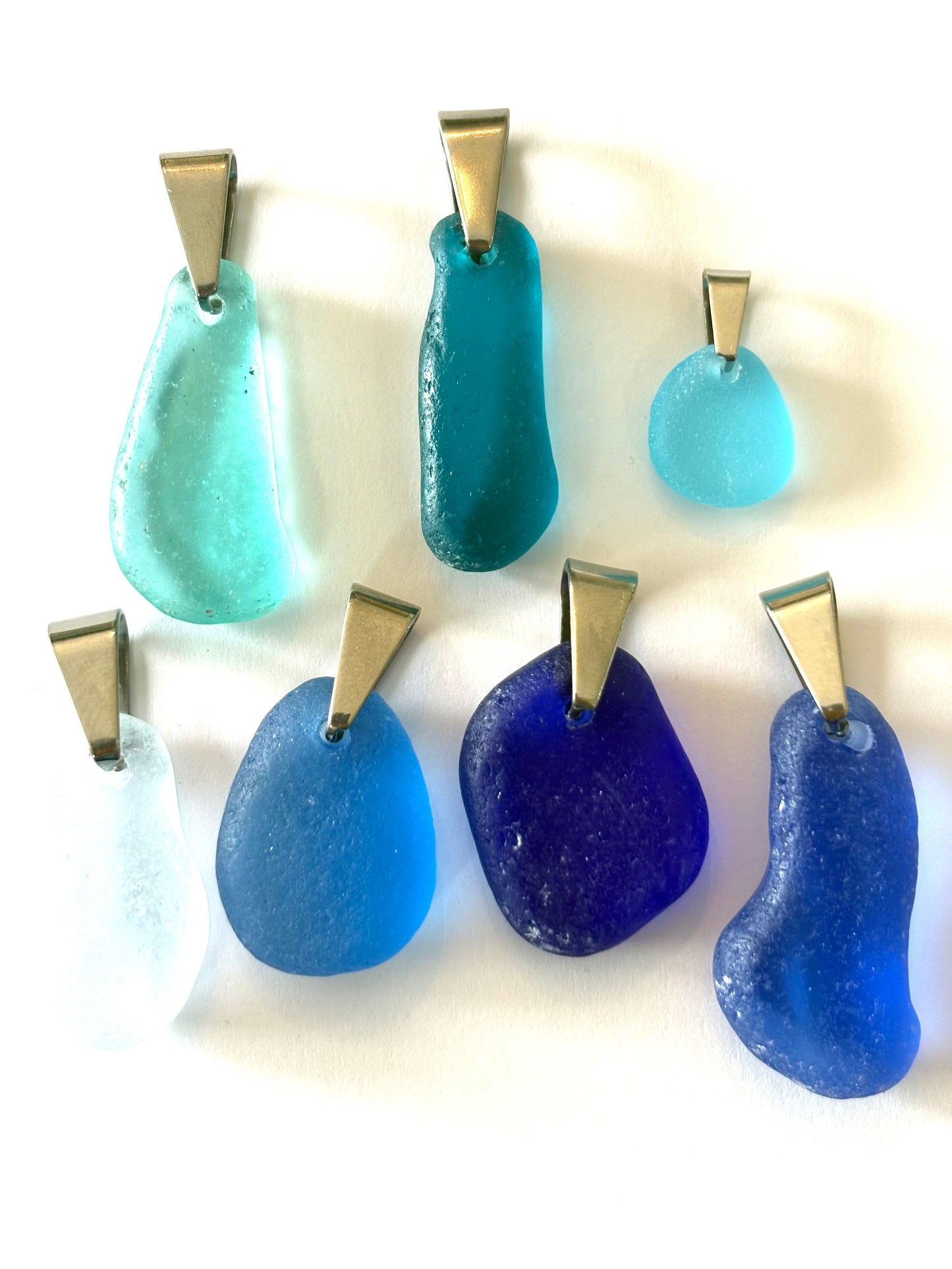 Blue sea glass pendants