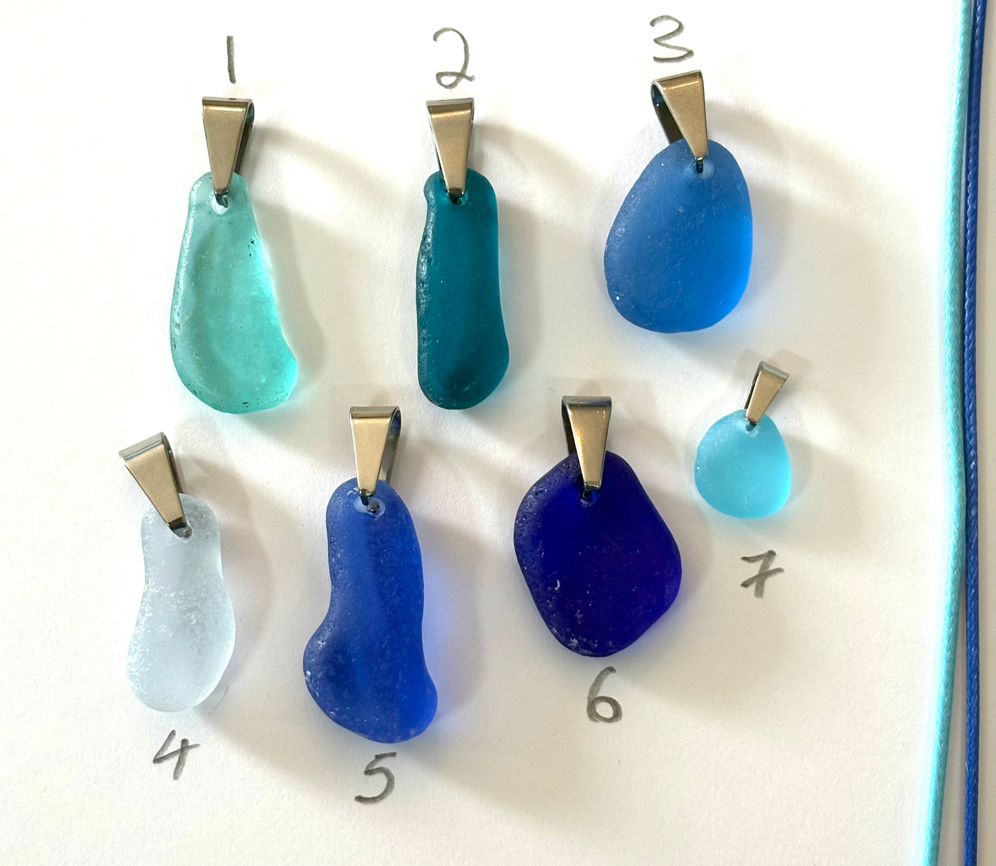 Blue sea glass pendants
