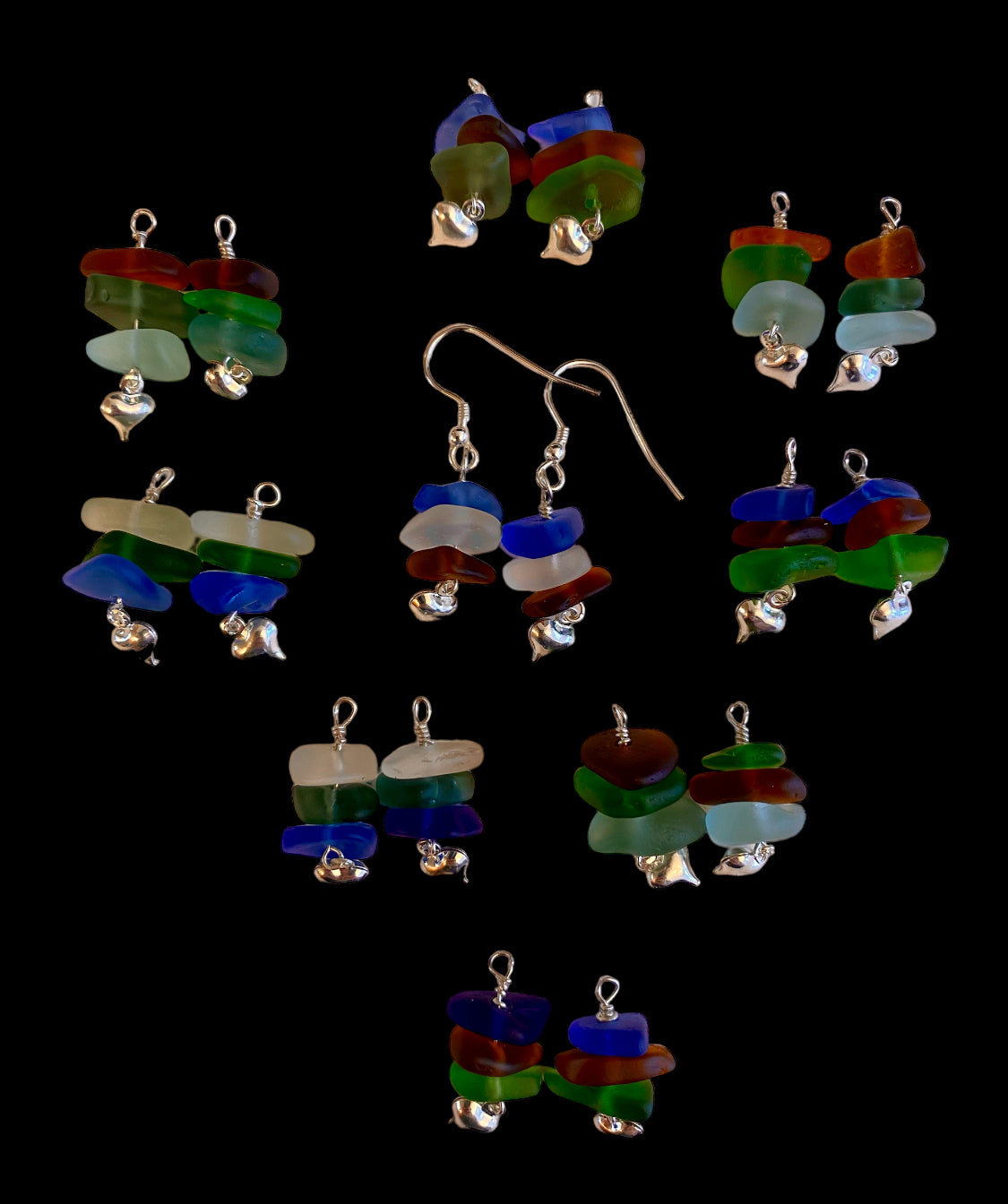 Seaglass stack earrings.