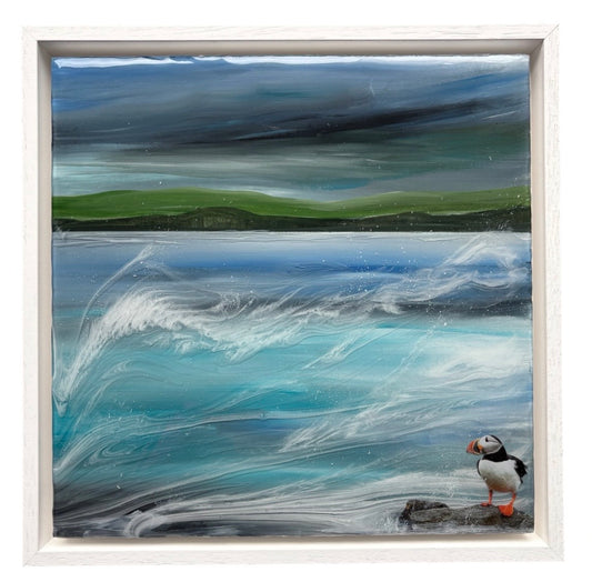 Framed puffin seascape | 35 cm