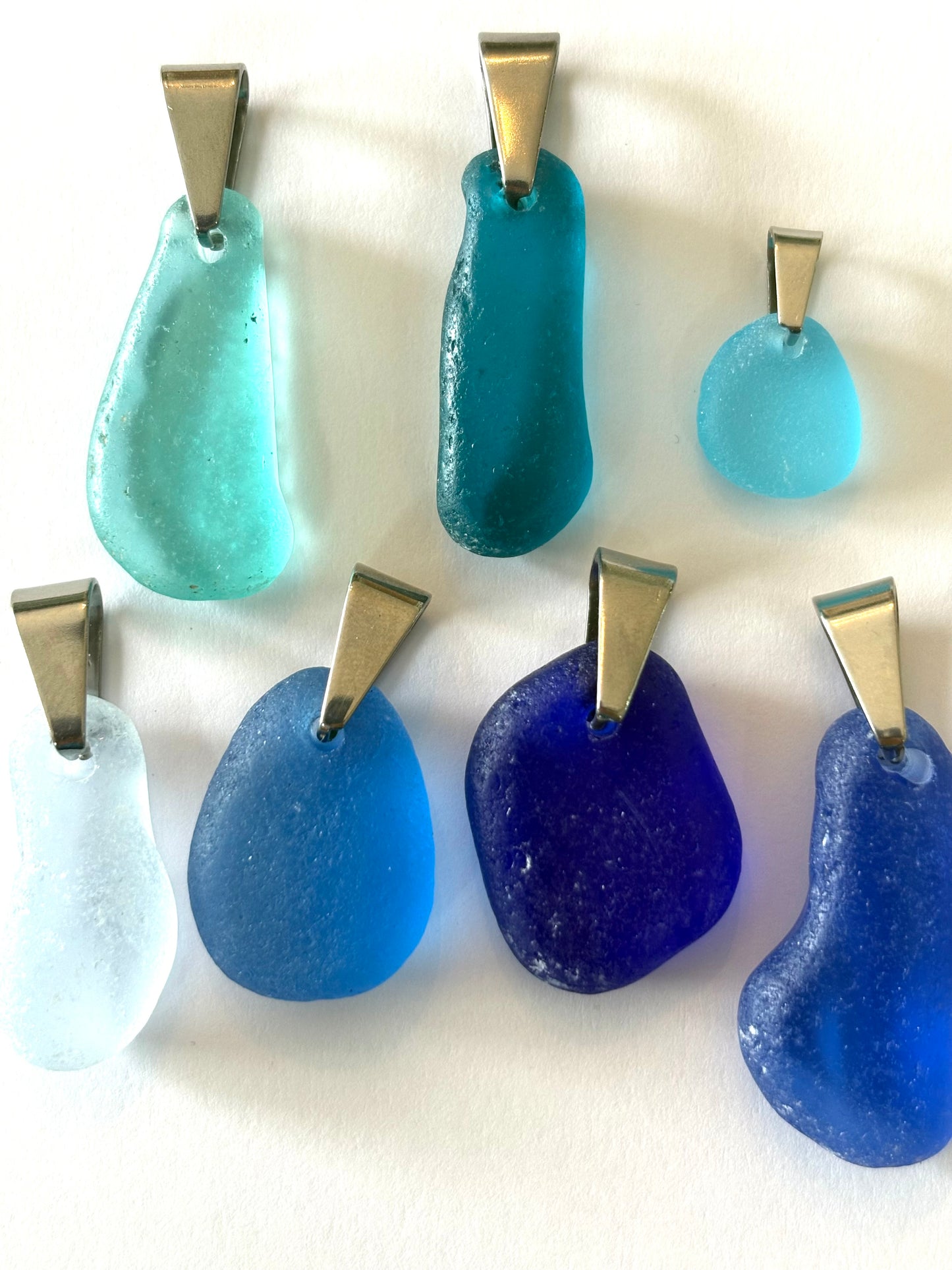 Blue sea glass pendants
