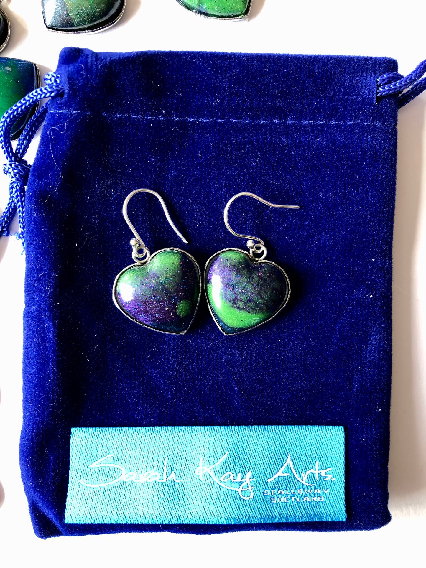 Aurora Borealis Love Heart Resin Earrings