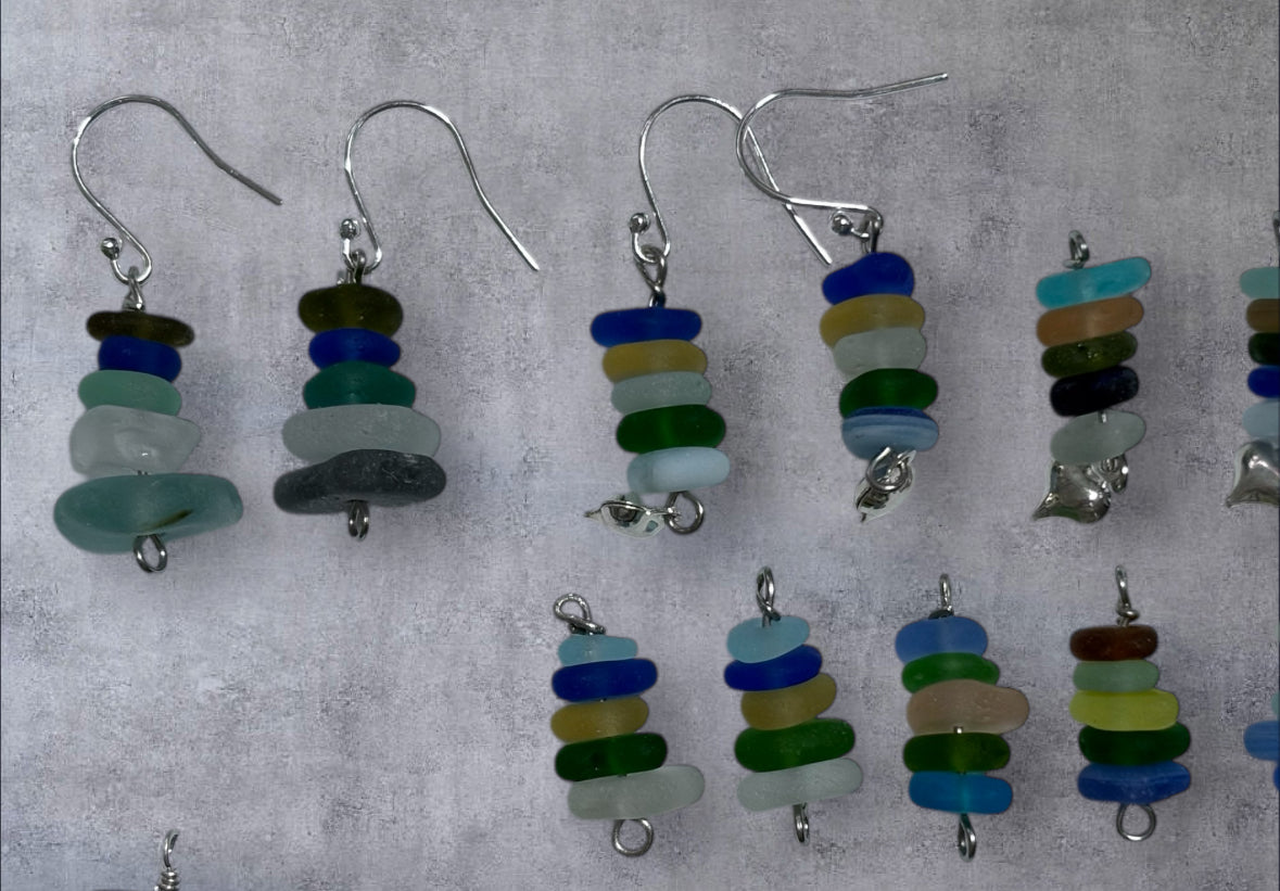Seaglass stack earrings.