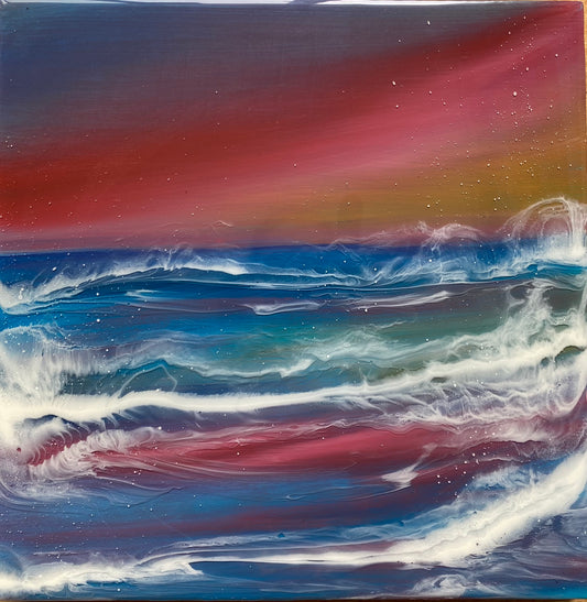 Winter Sunset Resin Artwork | Square 25cm