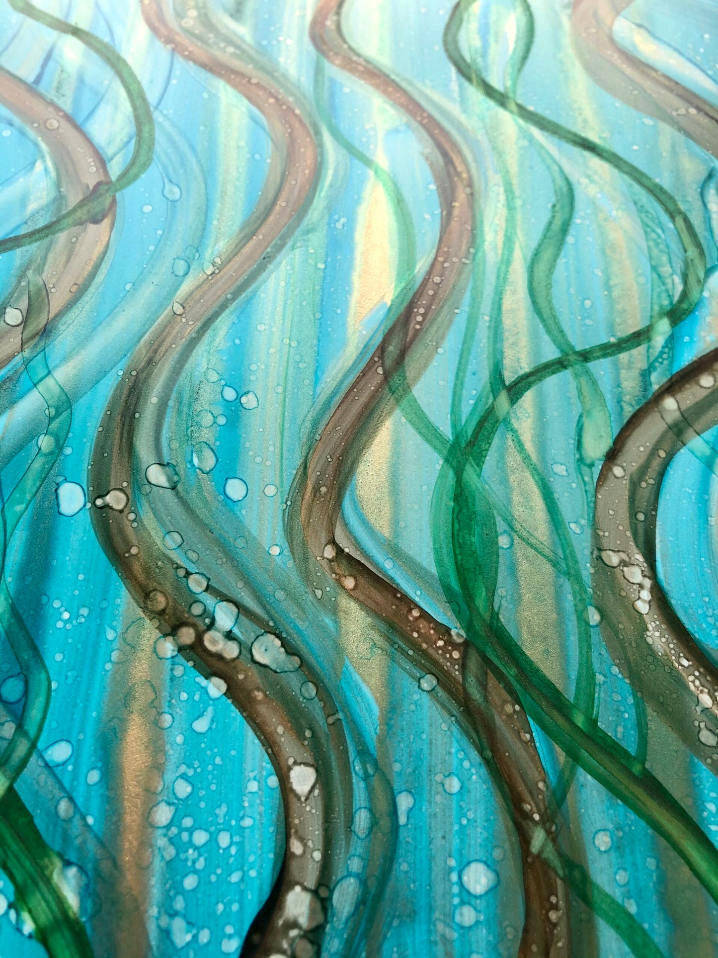 Underwater Greens Original Alcohol Ink Painting