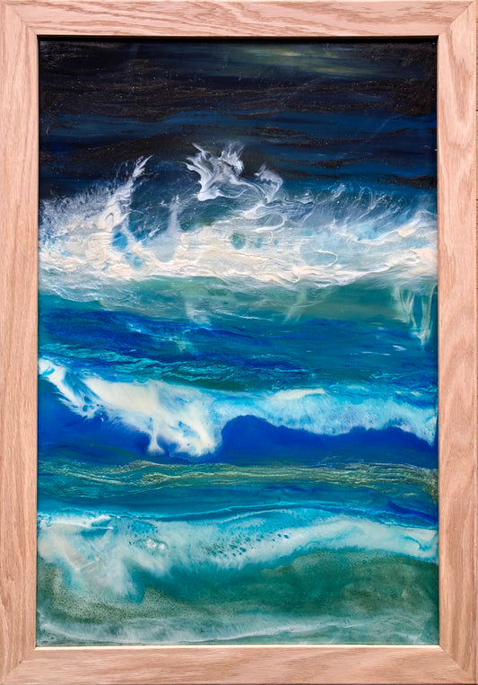 The North Sea. Shetland inspired resin pour. Mirrie dancers reflection.