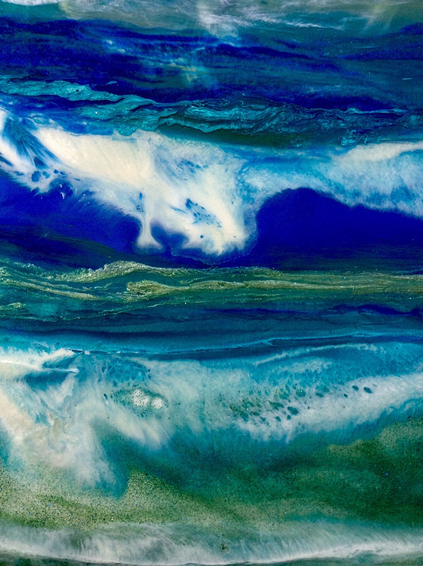 The North Sea. Shetland inspired resin pour. Mirrie dancers reflection.