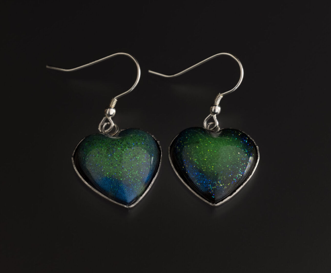 Aurora Borealis Love Heart Resin Earrings