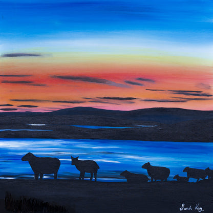 Sunrise over Hoy Hills, Orkney. Silhouette sheep. PRINT available.