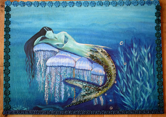 Relaxing Mermaid Mixed Media Acrylic Painting