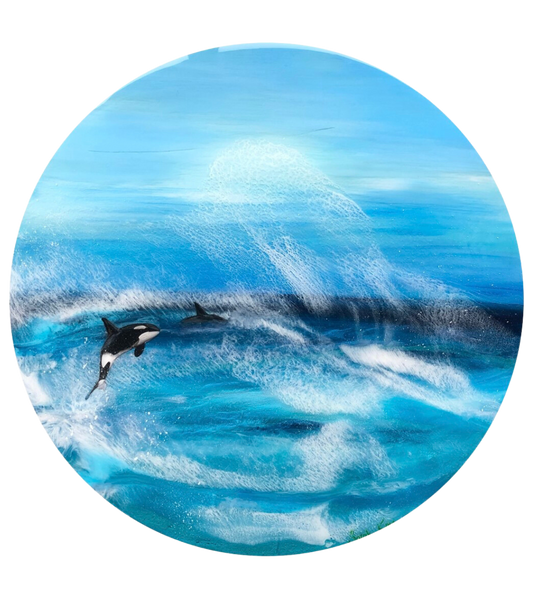 Resin Art Seascape Killer Whales | Circle 50cm